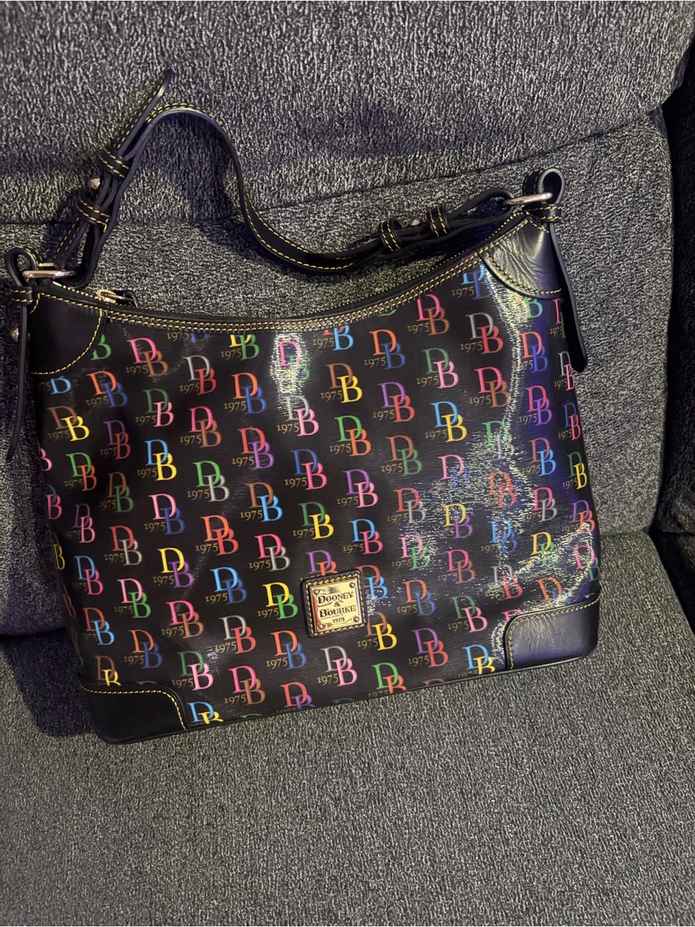 Dooney & Bourke Black Multicolor DB Logo Hobo Shoulder Bag